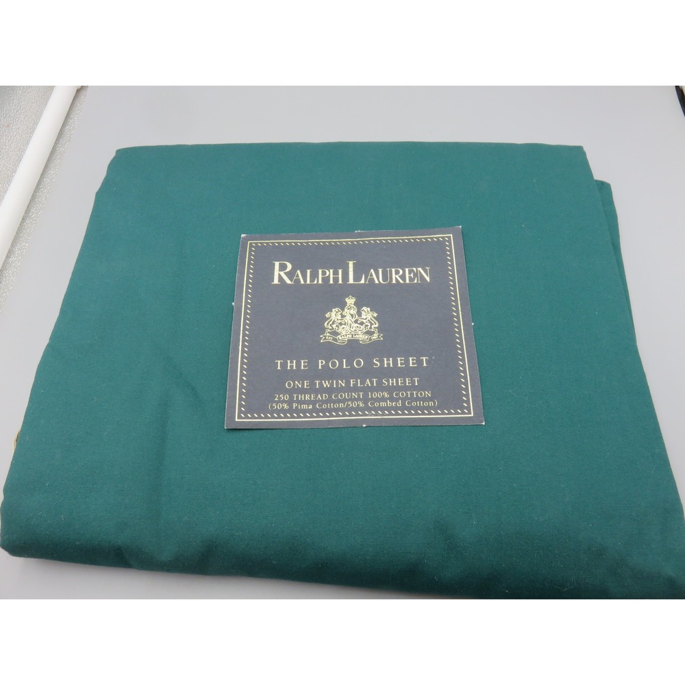 Ralph Lauren The Polo Sheet Twin Flat Sheet Green 250 TC Pima Cotton Blend